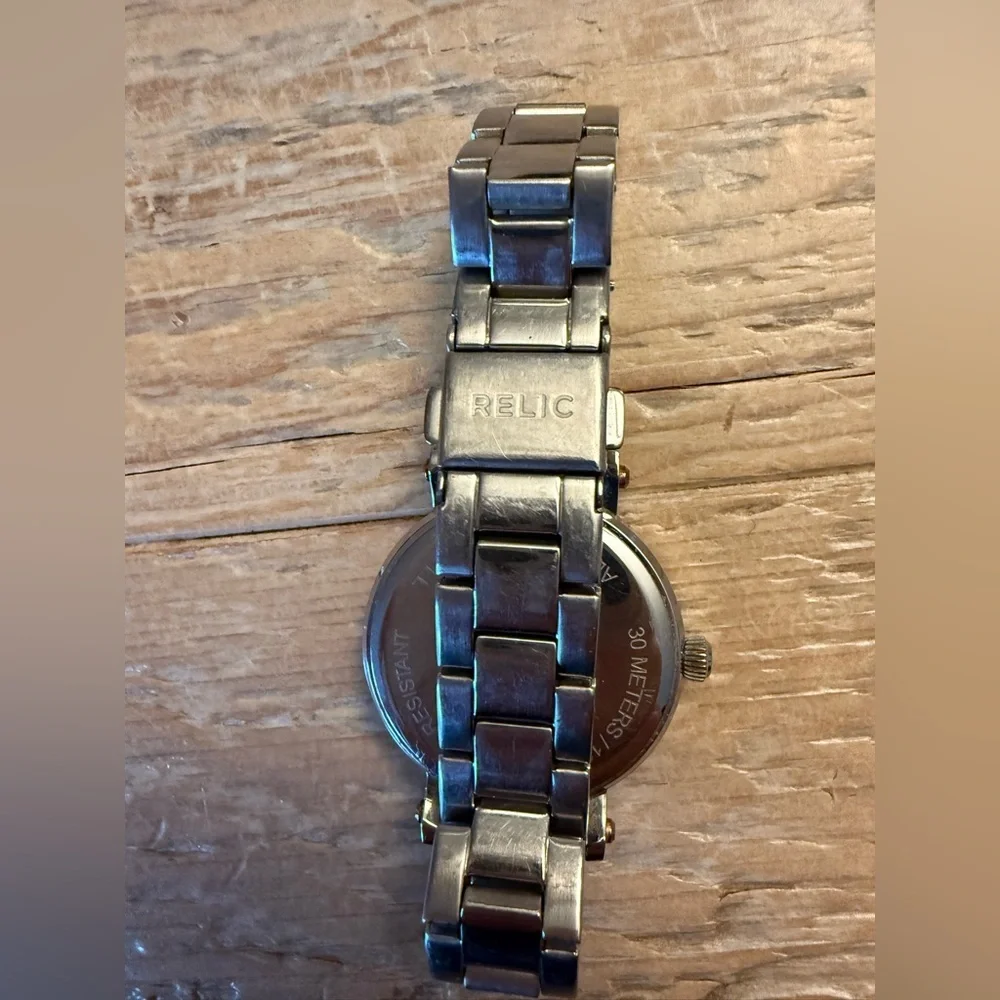 Relic Silver-Tone and Rose Gold Hands Crystal Accent Women's Bracelet Watch